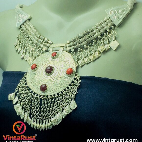 Silver Massive Pendant, Kuchi Handmade Classic Pendant With Dangling Leaf Style - Picture 4 of 10